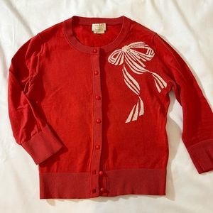 Kate Spade Red Cotton Cardigan with Ribbon Size XS